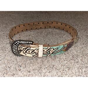 ED HARDY Belt White Distressed Medium Vintage Y2K Rhinestones